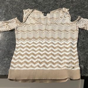 INC women’s cut out top, size S, gold/tan/white